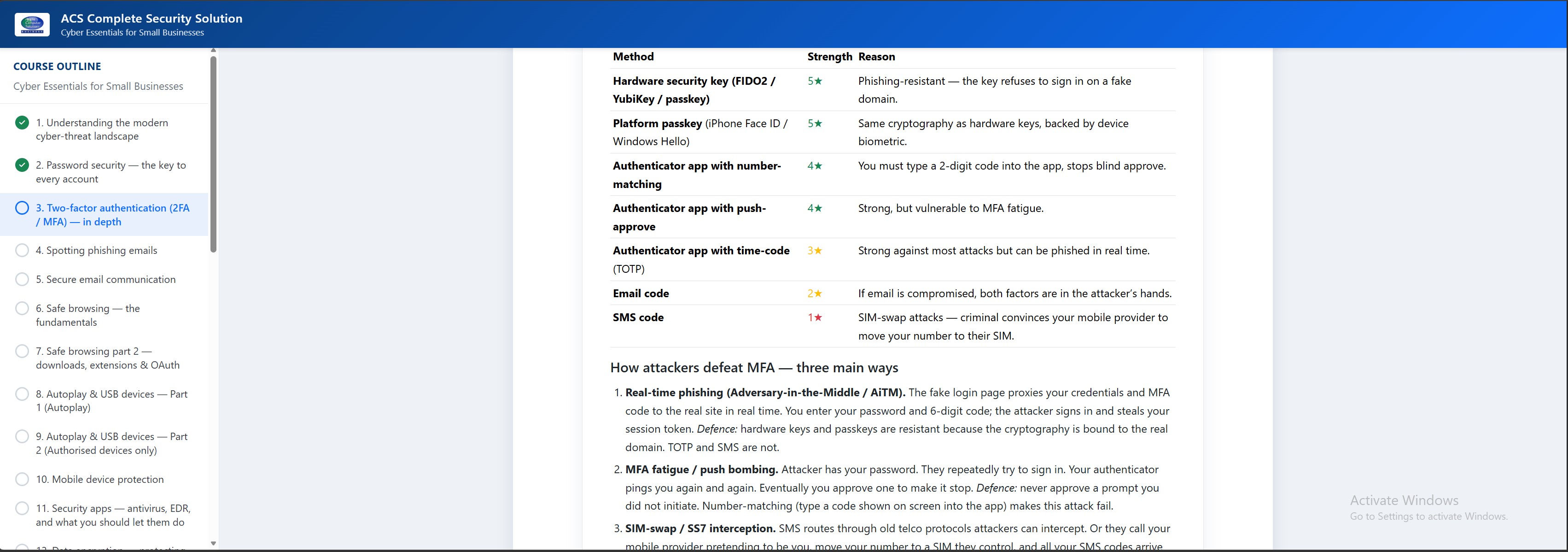 Training module example — 2FA / MFA